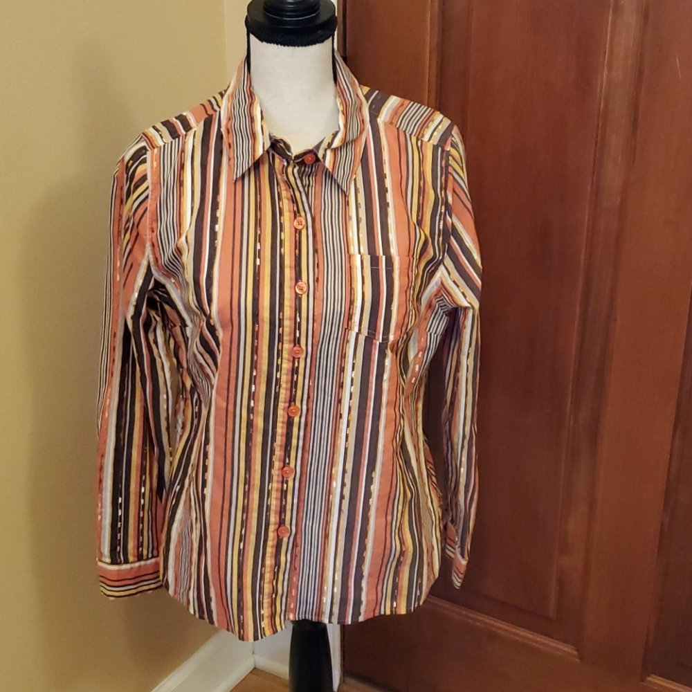 BRECKENRIDGE BLOUSE M VINTAGE FALL COLORS BUTTON DOWN